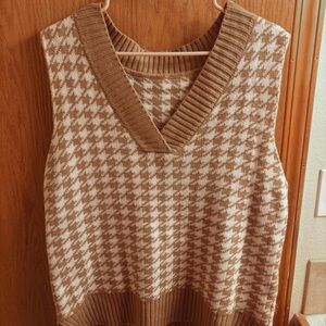 Brown and Cream Houndstooth Sweater Vest